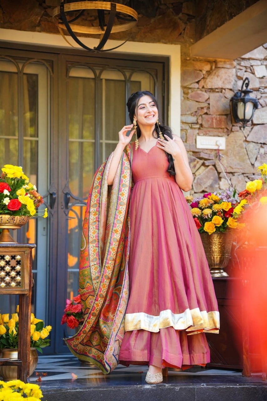 Festive Wear Mehendi Pink Kurti Sharara Set with Designer Dupatta